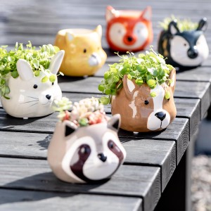 プランター アニマル ポット （ 植木鉢 プラントポット 陶器 鉢植え 鉢 寄せ植え 動物 顔 丸型 ミニ 小さい 底穴 園芸 インテリア フラワ