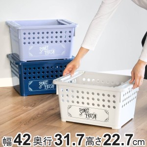 収納バスケット スタッキングバスケット 浅型 幅42×奥行32×高さ23cm （ バスケット 収納 プラスチック 収納ケース 積み重ね 入れ子 小