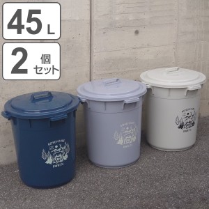 ゴミ箱 45L 同色2個セット カラーペール アースカラー （ ごみ箱 45リットル 同色 2個 大容量 ふた付き 屋外 丸型 ペール 分別 収納 外用