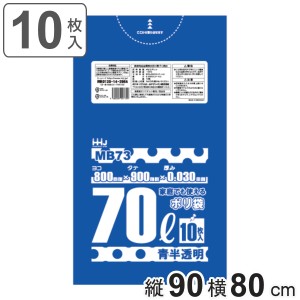 ゴミ袋 70L 90×80cm 厚さ0.03mm 10枚入 青透明 MB73 食品検査適合品 （ ポリ袋 ごみ袋 70リットル 10枚 ゴミ 袋 青色 透明 縦90cm 横80c