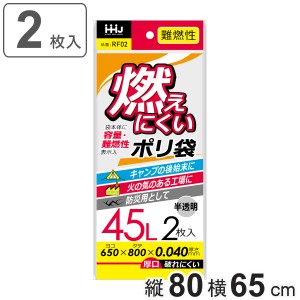 ゴミ袋 45L 難燃性 80×65cm 厚さ0.04mm 2枚入 半透明 RF02 （ ポリ袋 ごみ袋 45リットル 2枚 ゴミ 袋 縦80cm 横65cm 燃えにくい ポリエ