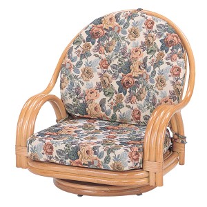 回転座椅子 ロータイプ ラタンチェア 籐家具 座面高19cm （ 回転式 座椅子 背もたれ付き 肘付き ラタン イス 座いす 花柄 和モダン リラ