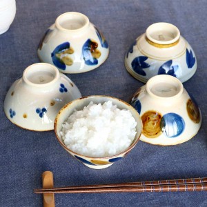 茶碗 11cm 藍 陶器 波佐見焼 （ 食洗機対応 電子レンジ対応 お茶碗 ご飯茶碗 茶わん 飯椀 ライスボウル 日本製 手書き 柄 和食 ごはん ご