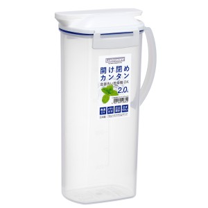 ピッチャー 2L 冷水筒 耐熱 ワンプッシュ プラスチック K-1266 （ 食洗機対応 麦茶ポット 水差し 2リットル プラスチック製 大容量 熱湯 