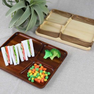 ランチプレート 25cm スクエア カフェ 皿 食器 木製食器 天然木 （ 木製 仕切り皿 角 トレー 木製プレート 木目 ランチ皿 ワンプレート 