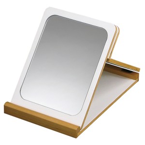 ミラー 幅18cm 折りたたみ 卓上ミラー 角度調整 鏡 木製 フレーム （ スタンドミラー メイクミラー 化粧鏡 メイク鏡 卓上 玄関 かがみ 木