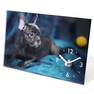 置き時計 ガラスアートピクチャー ドッグ B 時計 アナログ （ 置時計 とけい テーブルクロック クロック 雑貨 ガラス製 いぬ イヌ 二針式