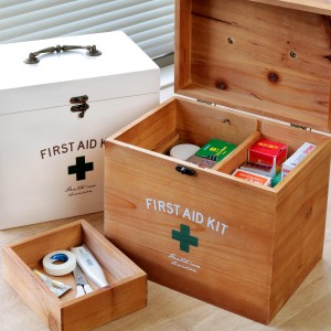 救急箱 収納ボックス Lサイズ 薬 2段 木製 ファーストエイドボックス （ 薬箱 薬入れ 収納ケース くすり クスリ 箱 ケース 収納 救急ボッ