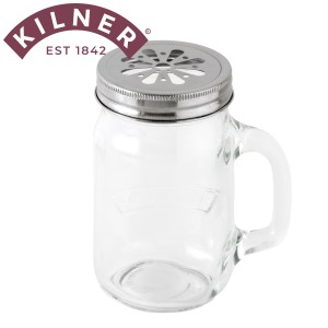 保存容器 KILNER HANDELD JAR with FLOWER RID （ キルナー ジャー ハンドル付き マグ グラス コップ 400ml ガラス瓶 ビン ドリンク スム