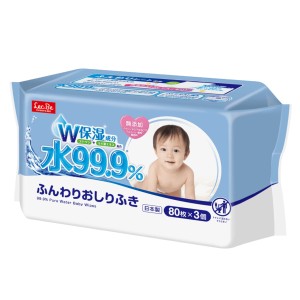 おしり拭き ふんわりおしりふき 水99.9％ 80枚入 3個パック （ おしりふき お尻ふき お尻拭き 純水 99.9％ 日本製 赤ちゃん ベビー レッ