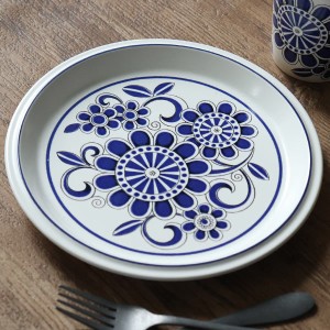 プレート 22cm リバイバル REVIVAL ブルーフラワー Blue Flower 皿 食器 洋食器 陶器 （ 食洗機対応 電子レンジ対応 中皿 昭和レトロ 耐