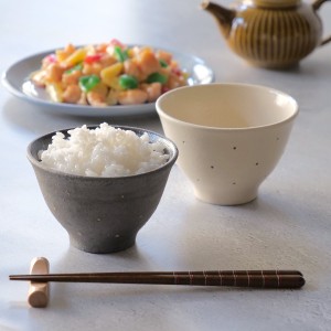 飯碗 11.5cm ドット 炭化 粉引 陶器 信楽焼 （ 食洗機対応 電子レンジ対応 お茶碗 ご飯茶碗 茶わん ライスボウル ドット柄 ご飯 サラダ 