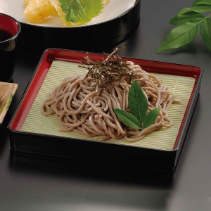 そば皿 19cm 角皿 黒内朱 プラスチック （ 蕎麦皿 ざるそば うどん 皿 お皿 食器 角 和食器 丈夫 軽い 蕎麦 そば 天ぷら プラスチック製 