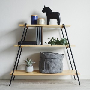 オープンラック COLLEND Iron Leg Rack 3段 ナチュラル （ 天然木 幅90cm シェルフ 棚 飾り棚 スチール 簡単設置 収納 木製 ラック 本棚 