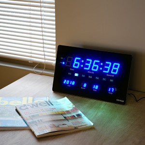 置掛両用 大型 薄型 LED 置き時計 掛け時計 置掛両用時計 デジブルー （ デジタル 時計 置時計 インテリア 雑貨 スタンド付き とけい テ