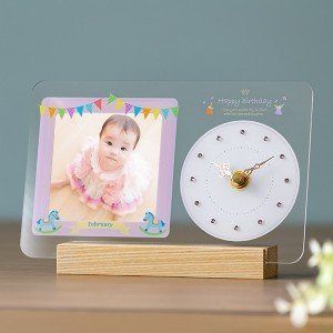 フォトフレーム 時計 出産祝い 2月 誕生石 アメジスト プレゼント アナログ おしゃれ 置き時計 オシャレ（ 写真立て フォトスタンド 写真