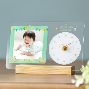 フォトフレーム 時計 出産祝い 10月 誕生石 オパール プレゼント アナログ おしゃれ 置き時計 オシャレ（ 写真立て フォトスタンド 写真