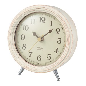 置き時計 エアリアルレトロミニWH 時計 インテリア アナログ ホワイト （ 置時計 とけい テーブルクロック レトロ 連続秒針 寝室 書斎 リ