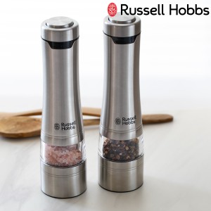 Russell Hobbs 電動ミル 2本セット ソルト＆ペッパーミル （ ラッセルホブス ミル 2個 LEDライト付き 電池式 ボタン式 ソルトミル ペッパ