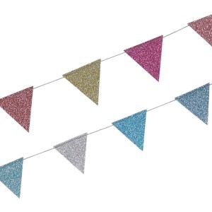 ガーランド フラッグ 旗 三角 キラキラ 飾り 壁 （ オーナメント 飾り付け ペーパーガーランド パーティー 装飾 壁面 フラッグガーランド