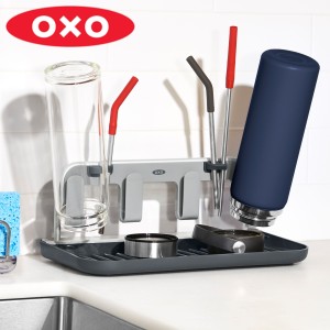 OXO ボトルラック ボトルドライングラック ストローホルダー付き 折りたたみ （ オクソー ボトルスタンド 水切りラック 水切り ボトル 水