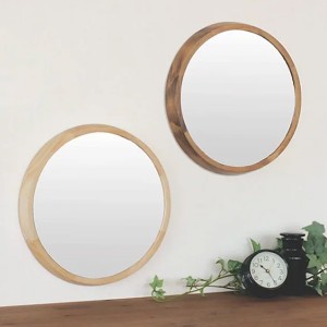 ミラー ウォールミラー 直径34.8cm 壁掛け 木製 無垢材 天然木 鏡 かがみ 円形 丸型 （ カガミ 姿見 壁掛け鏡 壁掛けミラー 壁 掛け 吊り