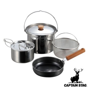 アウトドア 調理器具 クッカーセット フィールドシェフ キャプテンスタッグ CAPTAIN STAG （ フライパン 鍋 蓋 ざる 鉄 ステンレス セッ