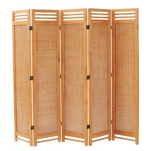 籐　スクリーン　5連　ラタン製　Natural rattan　高さ160cm （ 衝立 ついたて 屏風 間仕切り アジアン家具 ラタン 籐製 アジアンテイス