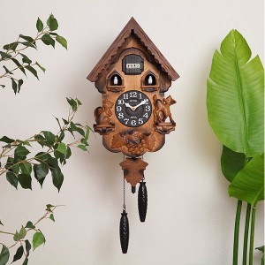 掛け時計 鳩時計 カッコー時計 カッコーパンキー （ 壁掛け時計 振り子時計 アナログ からくり時計 ふいご式 3羽 電池式 時報機能 壁掛け