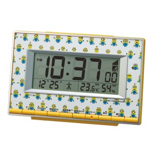 目覚まし時計 ミニオン デジタル時計 （ 置き時計 電波時計 温度湿度計 アラームクロック アラーム スヌーズ ライト 温度計 湿度計 カレ