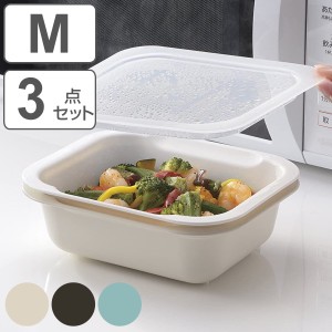 ザル＆ボウル3点セット M 角型 蓋付き 電子レンジ対応 食洗機対応 つみ重ねザルバット 日本製 （ ざる ザル 角ざる 水切りざる 積み重ね 