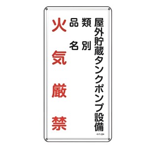 危険物標識 「 火気厳禁 屋外貯蔵タンクポンプ設備 」 標示看板 縦書き 60×30cm スチール製 ねじ止めタイプ （ 防災 標識パネル 看板 標