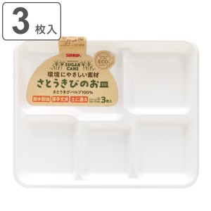 紙皿 3枚入 仕切り付 大サイズ さとうきびのお皿 （ 使い捨て ランチプレート 使い捨て紙皿 仕切り皿 仕切りプレート ペーパープレート 