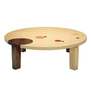 座卓　折れ脚　ローテーブル　木製　アース丸　直径90cm （ 送料無料 折りたたみ ナラ 象嵌入り 突板仕上げ 日本製 和風 円卓 ちゃぶ台 