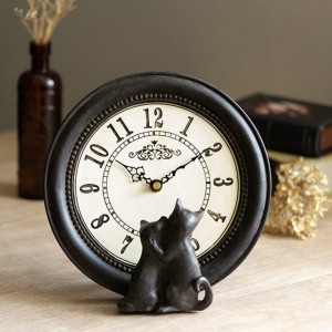 置き時計 ネコ スタンド アナログ 丸型 卓上 （ 置時計 時計 インテリア アンティーク 雑貨 とけい クロック ねこ 猫 アニマル おしゃれ 