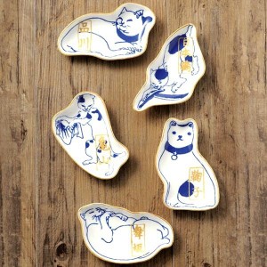 小皿 11cm 陶器 （ 皿 豆皿 醤油皿 薬味皿 アニマル 動物 ねこ ネコ 猫 浮世絵 猫柄 東海道五十三次 猫グッズ 和風 インテリア かわいい 
