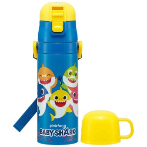 水筒 キッズ 470ml 2way 直飲み コップ ステンレス ベイビーシャーク （ BabyShark 保温 コップ飲み 子供用水筒 ワンタッチ ステンレスボ