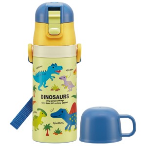 水筒 350ml 子ども用2Wayボトル キャラクター （ ディノサウルス 恐竜 保温 保冷 ワンタッチ コップ飲み ストローボトル ステンレスボト