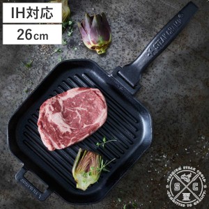 グリルパン STEAK CHAMP CAST IRON GRILLING PAN 26cm 四角 取っ手 取り外し （ フライパン グリル 鉄 ハンドル着脱 IH 直火 焚火 対応 