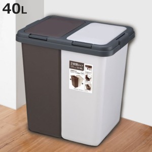 ゴミ箱 40L 2分別式ペール 横型 （ ごみ箱 20L×2 2分別 分別 大容量 ふた付き セパレート プッシュふた キッチン 分別ステッカー付き 袋