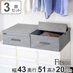 収納ボックス L 3個セット ハーフオープン フィッツファブリック 幅43×奥行51×高さ20cm （ 収納ケース 衣装ケース 取っ手付き クローゼ