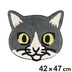 玄関マット 42×47cm 室内 ハチワレフェイス （ 玄関 マット 屋内 洗える 手洗い アクセントマット 猫グッズ インド綿 かわいい ハチワレ