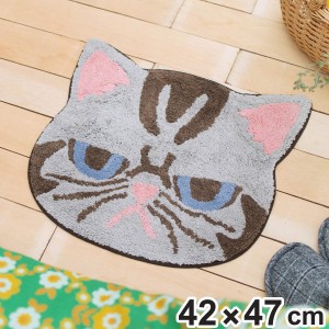 玄関マット 42×47cm 室内 エキゾフェイス （ 玄関 マット 屋内 洗える 手洗い アクセントマット 猫グッズ インド綿 かわいい エキゾチッ