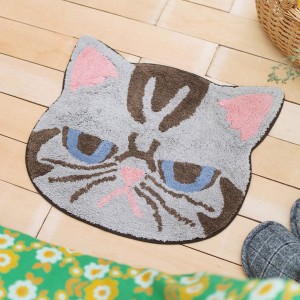 玄関マット 42×47cm 室内 エキゾフェイス （ 玄関 マット 屋内 洗える 手洗い アクセントマット 猫グッズ インド綿 かわいい エキゾチッ