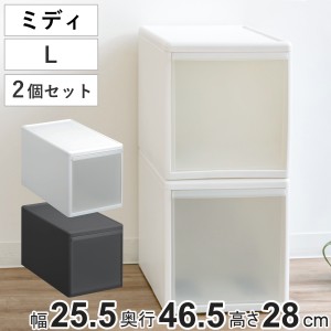 収納ケース ミディ L 幅26×奥行47×高さ28cm プラスチック 引き出し 収納 同色2個セット （ 収納ボックス 衣装 ケース ボックス 日本製 