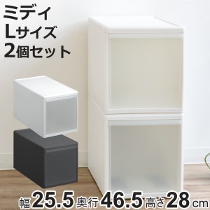 収納ケース ミディ L 幅26×奥行47×高さ28cm プラスチック 引き出し 収納 同色2個セット （ 収納ボックス 衣装 ケース ボックス 日本製 