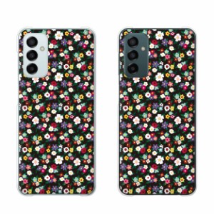 Galaxy M23 5G シムフリー スマホ ケース ハード カバー 花柄23 小花 黒