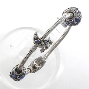 パンドラ Pandora シルバー バングル 人工石 ガラス 総重量約22.4g 約14cm 中古ジュエリー