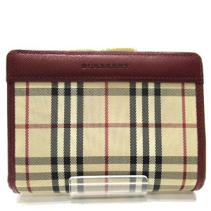 バーバリー Burberry ノバチェック ボルドー がま口 財布 2つ折り財布 レディース【中古】