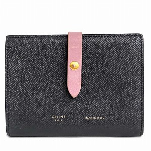 セリーヌ CELINE バイカラー ミディアム ストラップ ウォレット 財布 2つ折り財布 レディース【中古】